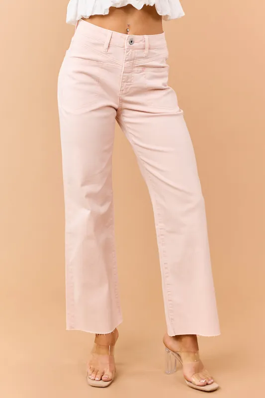 Mica Denim Peach Stretchy Wide Leg Raw Hem Jeans