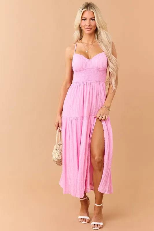 Bubblegum Smocked Waist Cross Strap Maxi Dress - Polagram