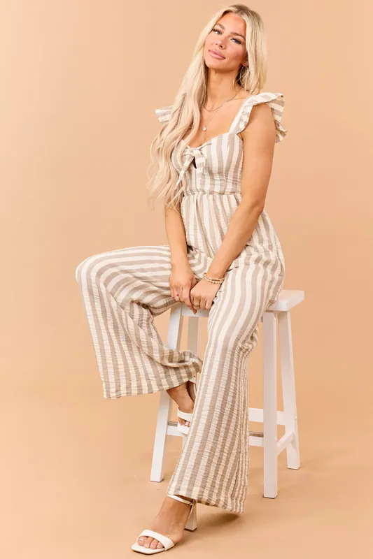 Latte Striped Bust Tie Wide Leg Jumpsuit - Doe & Rae