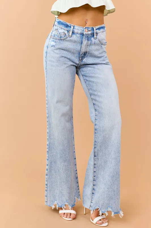 Saige Light Wash Tummy Control Wide Flare Jeans - Saige Denim