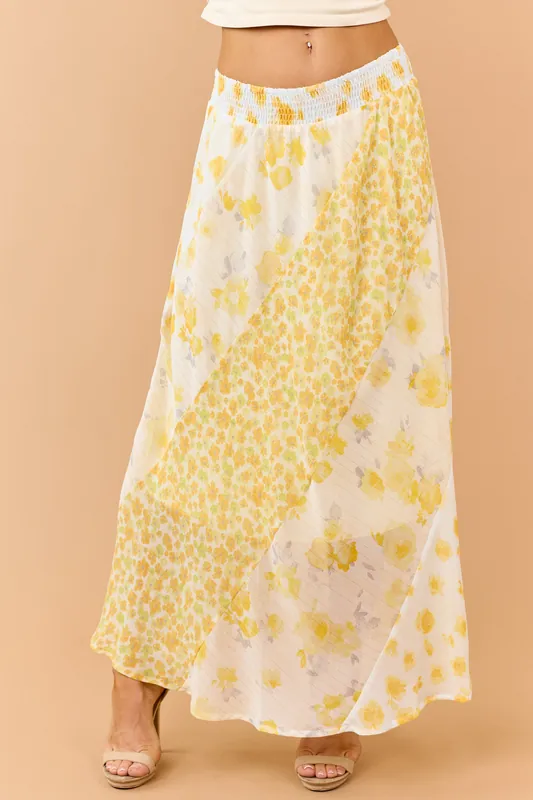 Amber Mixed Floral Print Smocked Waist Maxi Skirt - Mystree