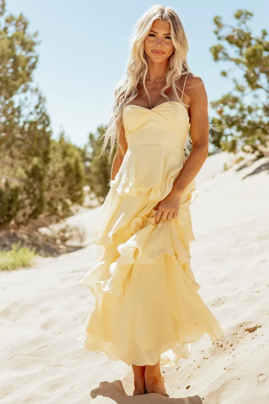 Honeysuckle Wavy Tiered Twist Bust Maxi Dress - One & Only Clothing