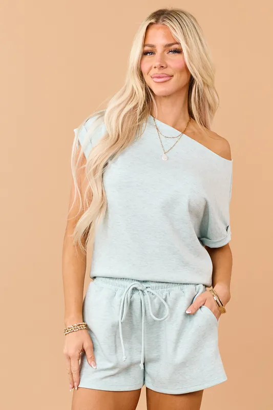 Heathered Mint Boatneck Cuffed Short Sleeve Top - Charlotte Avery