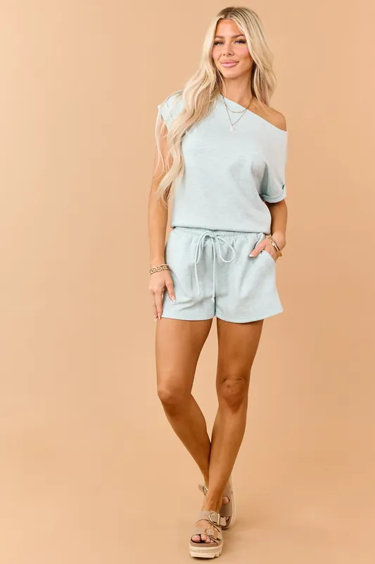 Heathered Mint Elastic Waistband Drawstring Shorts - Charlotte Avery
