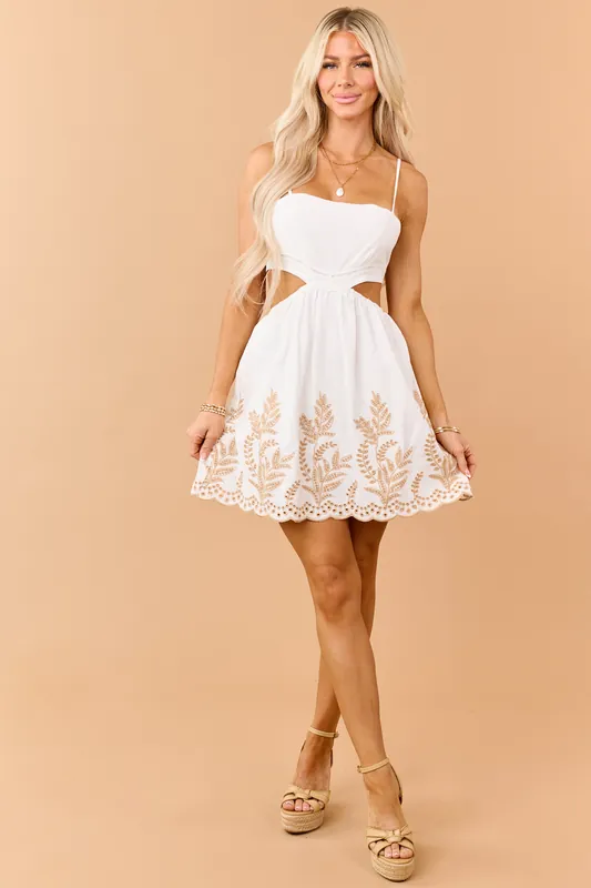 Ivory Cotton Cut Out Embroidered Mini Dress - Illa Illa