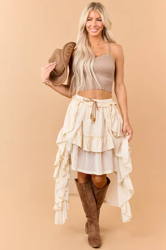 Mello Almond High Low Swiss Dot Maxi Skirt