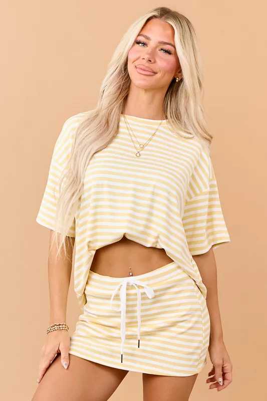 Straw Striped Crew Neck Short Sleeve Top - LE LIS
