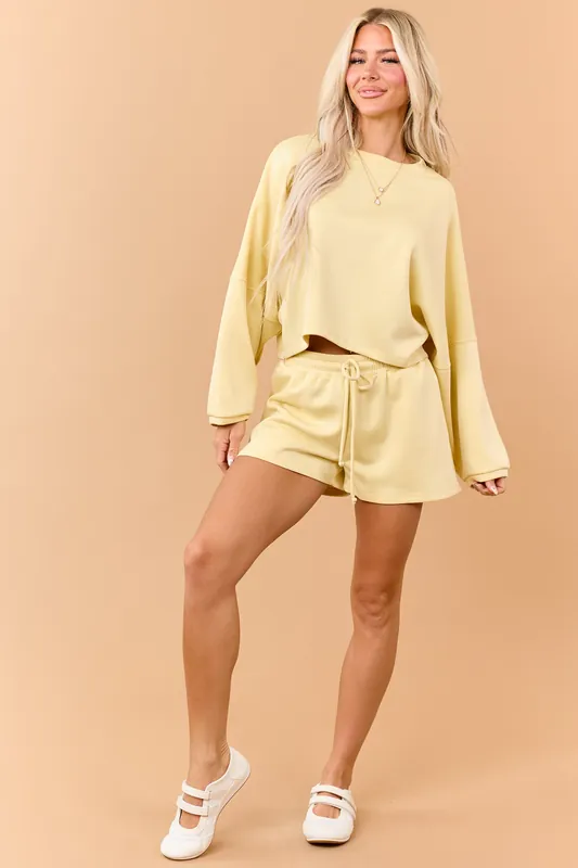 Lemon Long Sleeve Soft Knit Crop Top - Charlotte Avery
