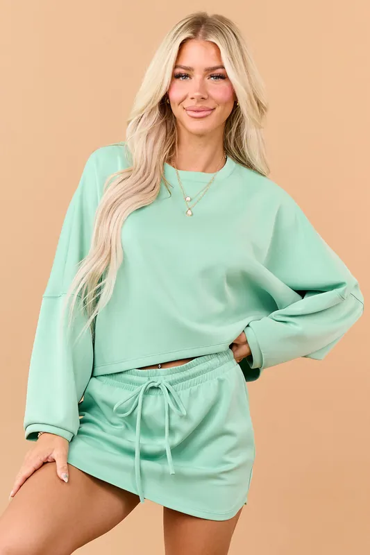Pistachio Long Sleeve Soft Knit Crop Top - Charlotte Avery