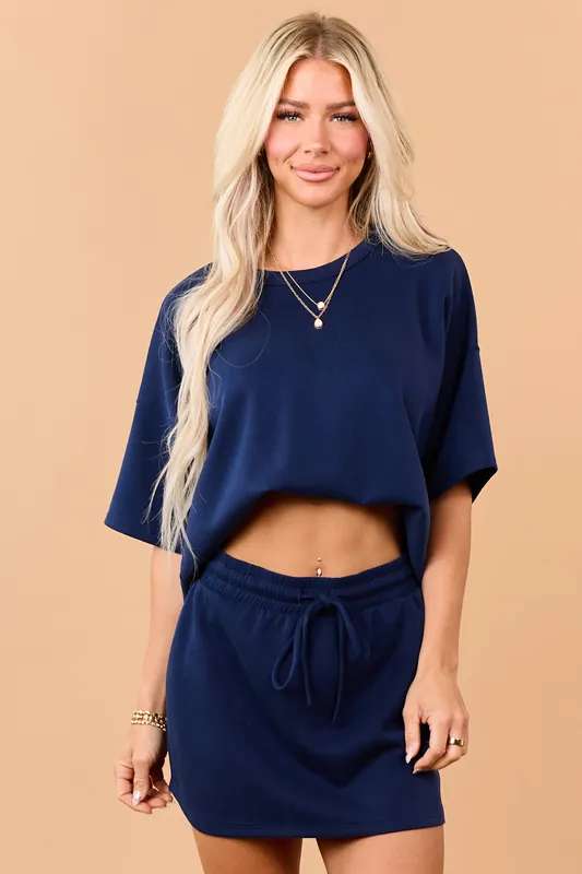 Navy Short Sleeve Soft Knit Top - Charlotte Avery