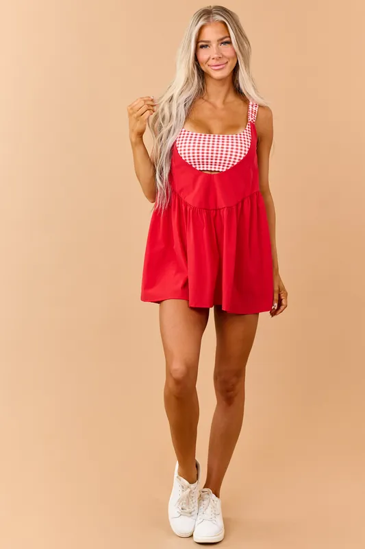 Ruby Gingham Knit Double Layered Romper - Kimberly