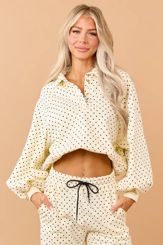 Cream and Black Polka Dot Relaxed Sweatshirt - Veveret