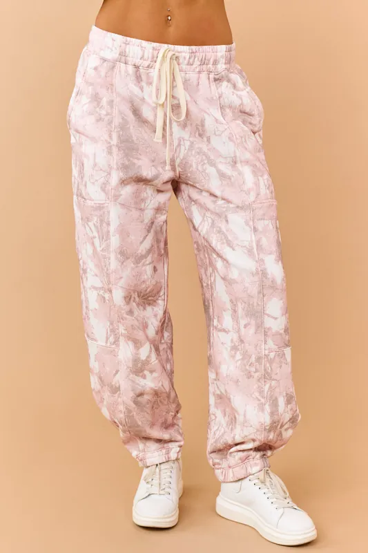 Dusty Blush Camo Print Drawstring Sweatpants - Veveret