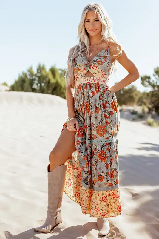 Juniper Floral Print Front Twist Maxi Dress - ANGIE
