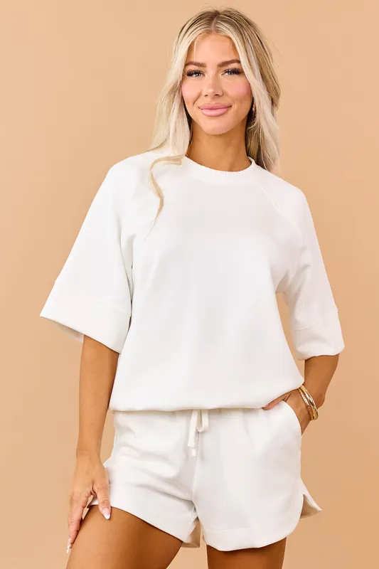 Ivory Scuba Knit Luxe Short Sleeve Top - RAE MODE