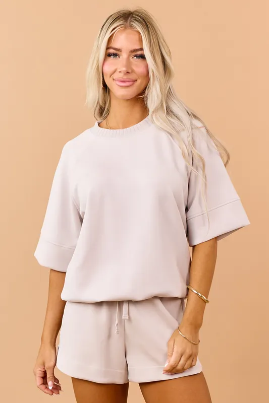 Oatmeal Scuba Knit Luxe Short Sleeve Top - RAE MODE