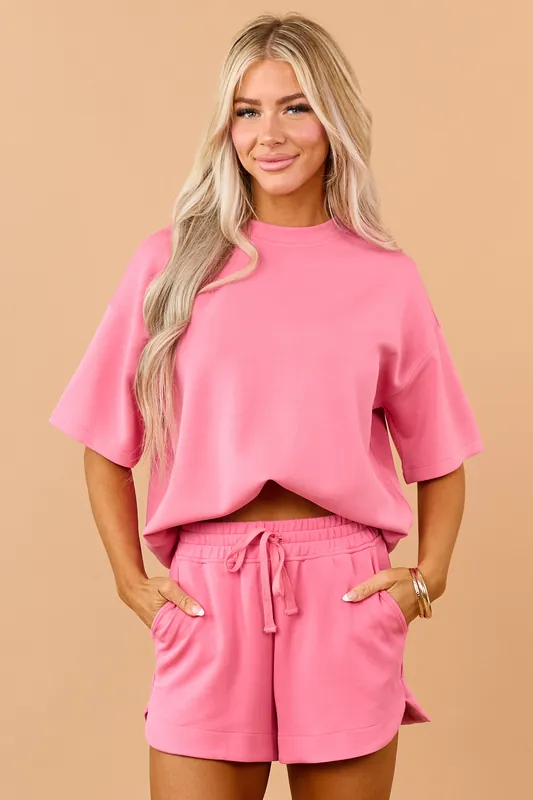 Watermelon Scuba Knit Relaxed Short Sleeve Top - RAE MODE