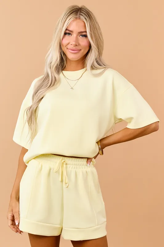 Honeysuckle Scuba Knit Relaxed Short Sleeve Top - RAE MODE