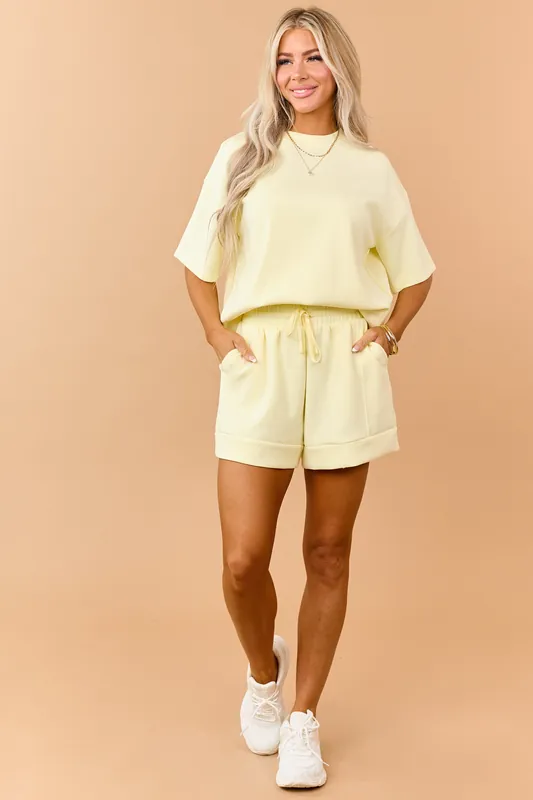 Honeysuckle Scuba Knit Drawstring Shorts - RAE MODE