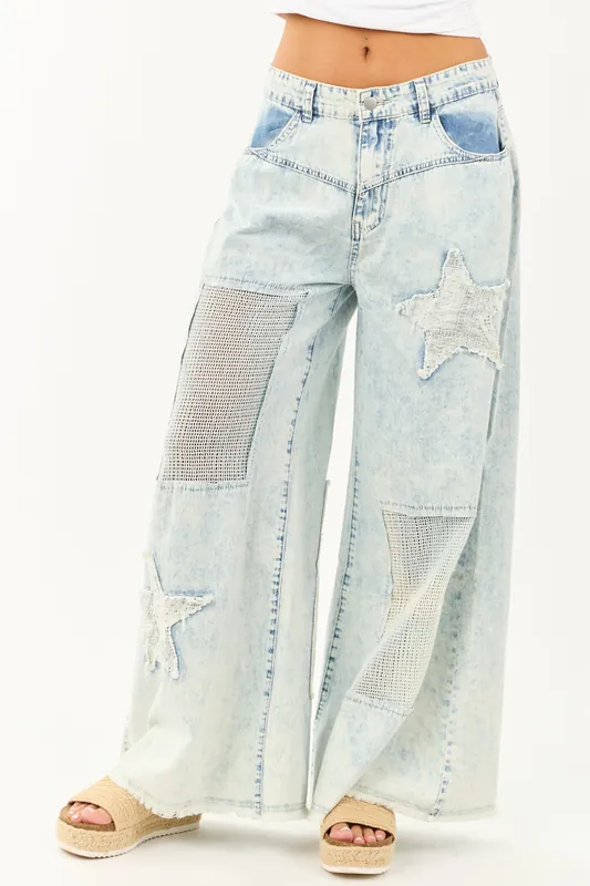 POL Acid Wash Patchwork Lightweight Denim Pants - POL Clothing