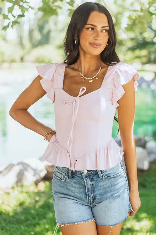 Blush Corset Style Ruffle Sleeve Cropped Blouse - Klesis