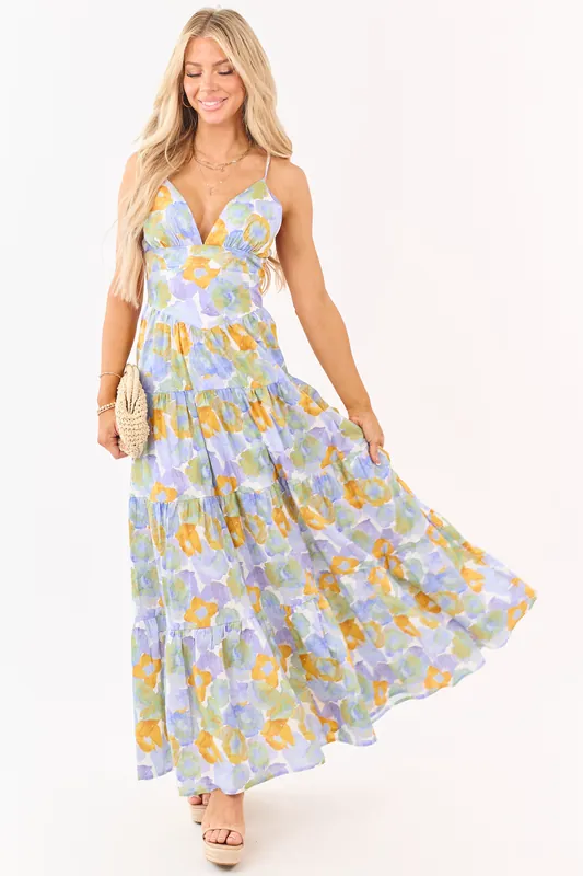 Lavender Floral Print Sleeveless Cotton Maxi Dress - Privy