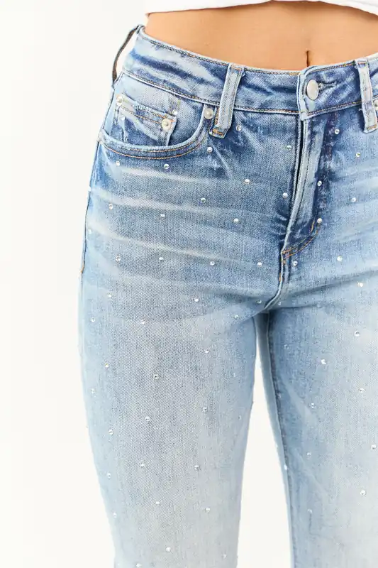 Mica Denim Light Rhinestone Stretchy Straight Jeans