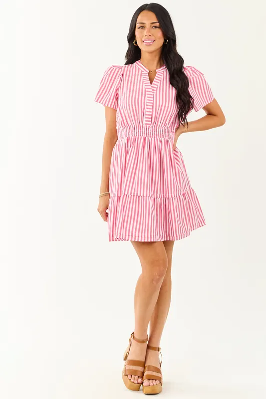 Punch Striped Short Sleeve Cotton Mini Dress - Umgee