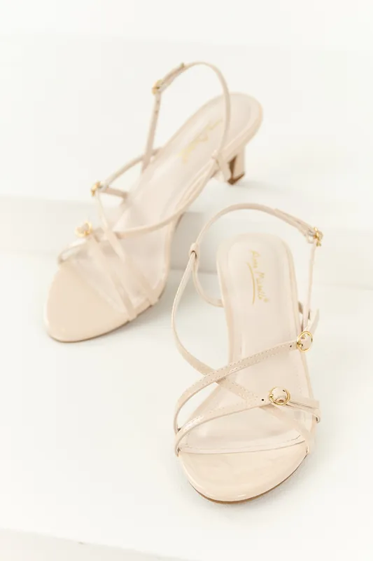 Vanilla Strappy Faux Leather Open Toed Heels - JP ORIGINAL CORP