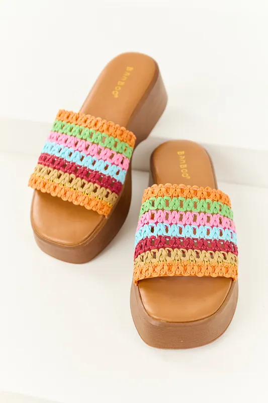 Multicolor Crochet Strap Platform Slip On Sandals - JP ORIGINAL CORP