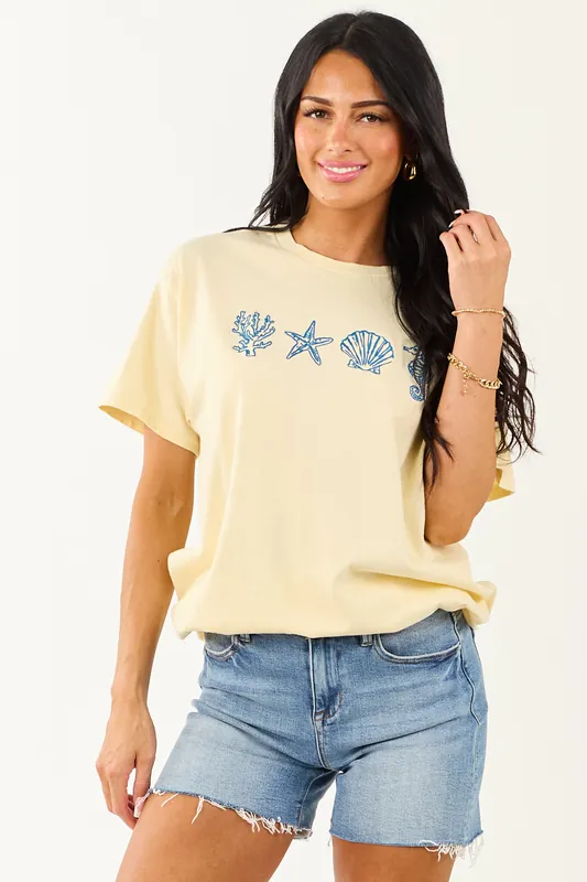 Buttercream Beachy Embroidery Relaxed Tee - Sweet Claire