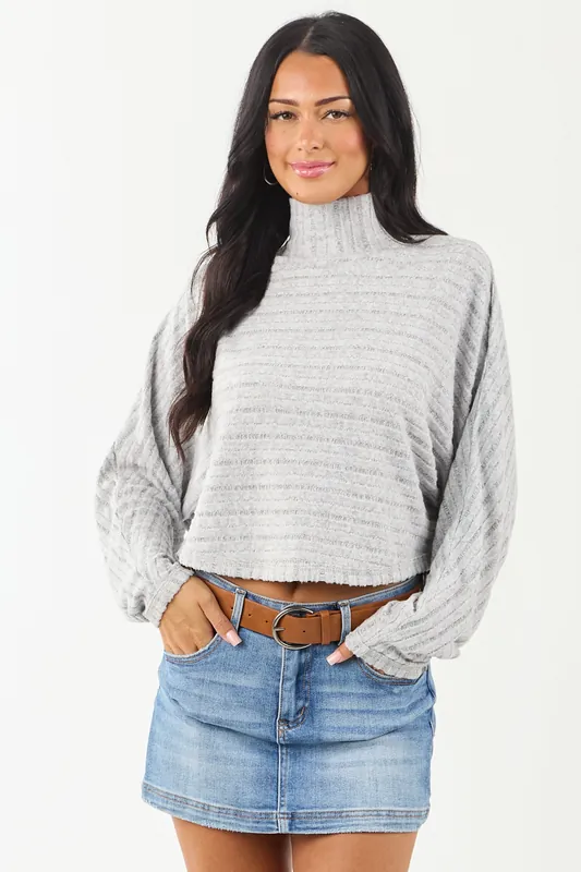 Heather Grey Mock Neck Soft Long Sleeve Top - eesome