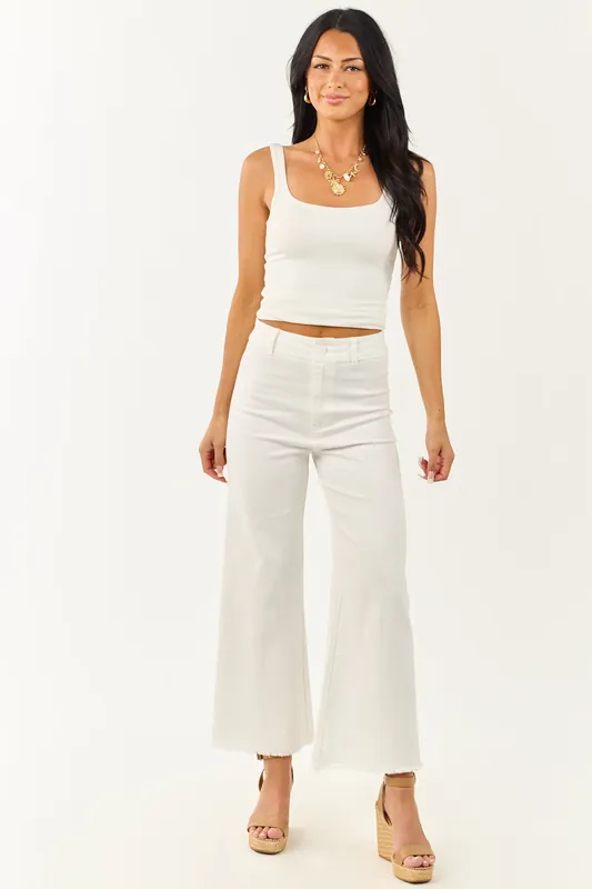 Off White Stretchy Denim Wide Leg Pants - So Me