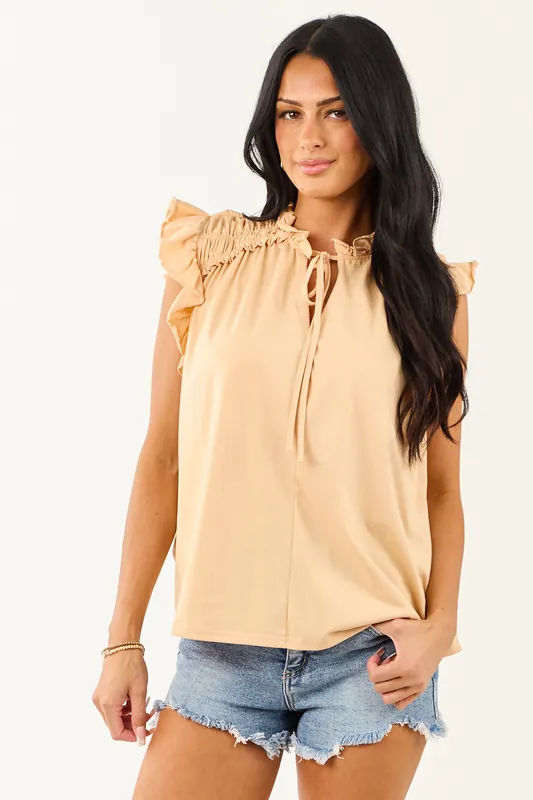 Sunrise Frill V Neck Ruffle Cap Sleeve Top - So Me