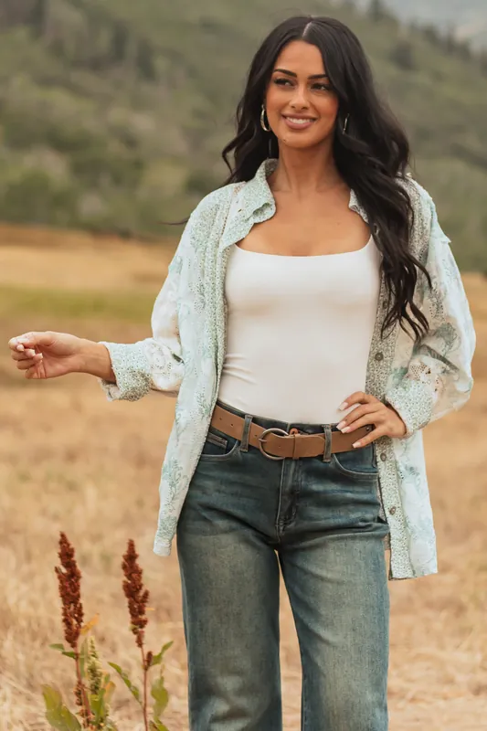 POL Sage Patchwork Button Down Long Sleeve Top - POL Clothing