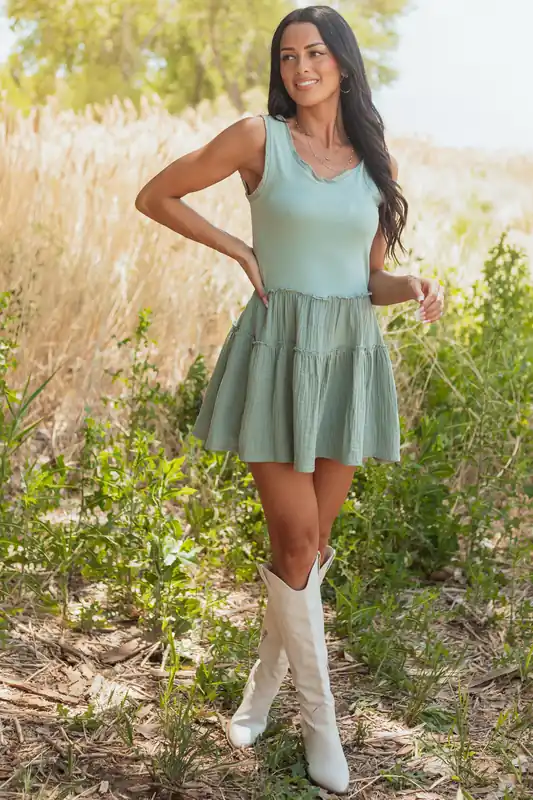 Juniper Sleeveless Tiered Contrast Mini Dress - Very J
