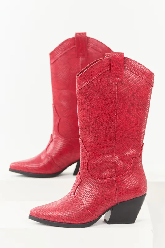 Ruby Snakeskin Pattern Tall Western Boots - FORTUNE DYNAMIC