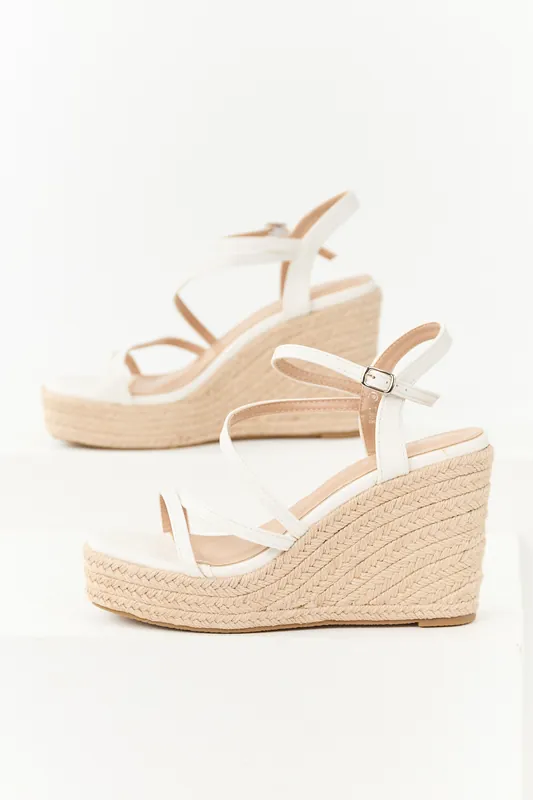 Off White Strappy Open Toed Espadrille Wedges - Berness