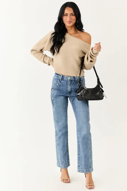 Saige Medium Wash Tummy Control Straight Leg Jeans - Saige Denim