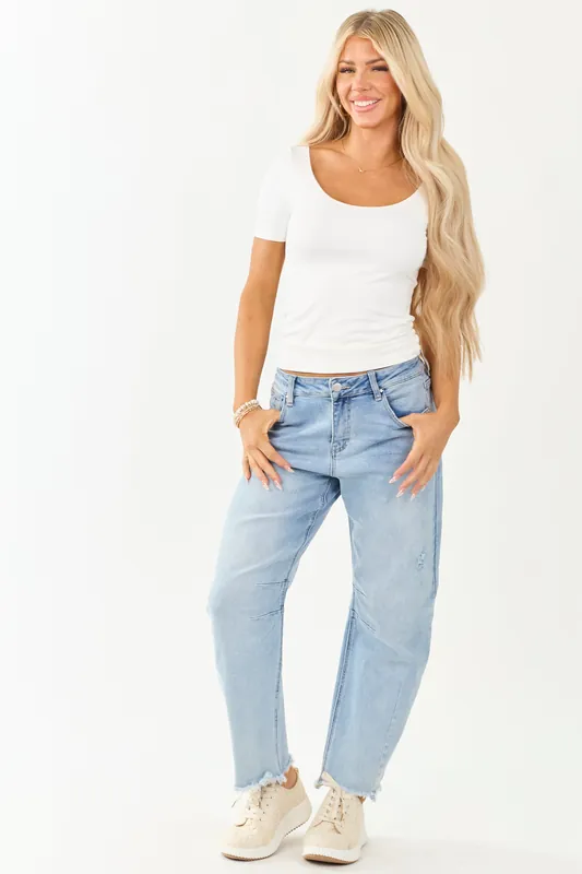 Risen Light Wash High Rise Stretchy Barrel Jeans
