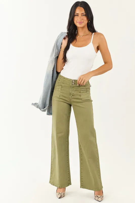 Mica Denim Pistachio Wide Leg Stretchy Jeans