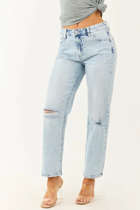 Mica Denim Light Acid Wash High Rise Straight Leg Jeans