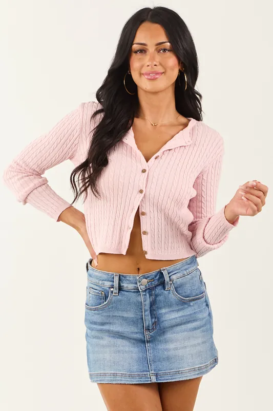 Carnation Button Down Cable Knit Cardigan - HYFVE