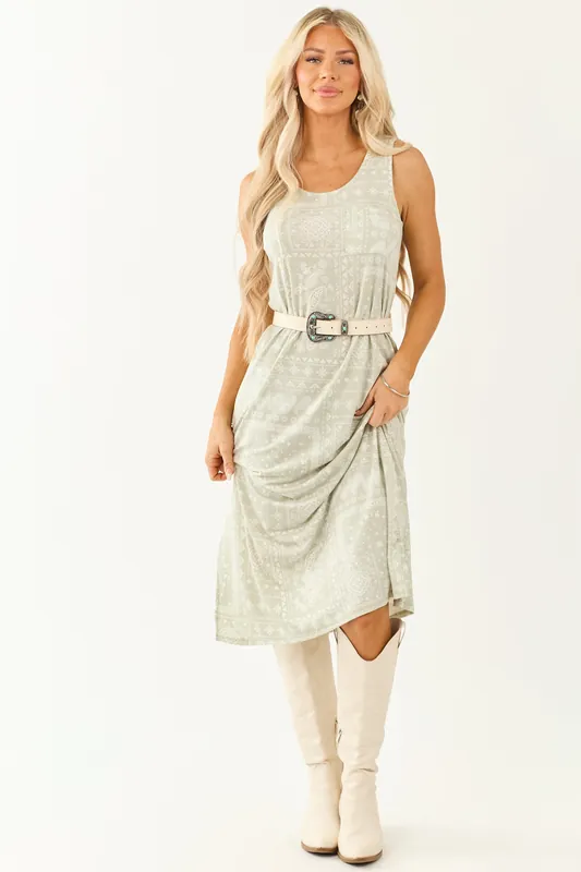 Sage Bandana Print Sleeveless Knit Midi Dress - Mittoshop