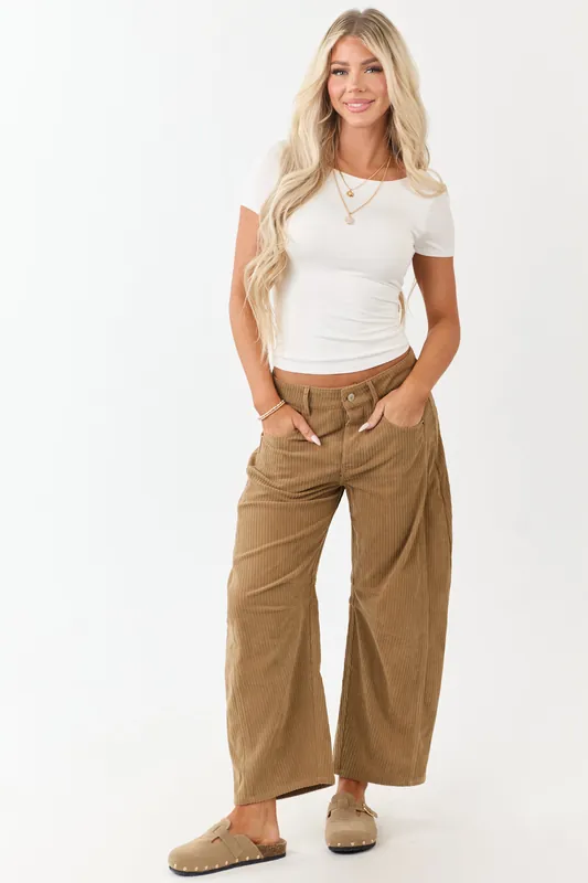 Brown Sugar Corduroy High Waisted Barrel Leg Pants - eesome