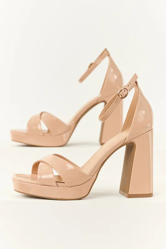 Nude Patent Faux Leather Platform Block Heels - JP ORIGINAL CORP