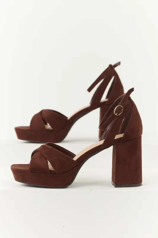 Chocolate Open Toe Strappy Platform Block Heels - JP ORIGINAL CORP
