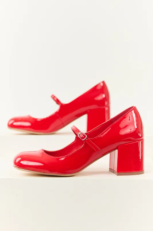 Lipstick Patent Faux Leather Mary Jane Heels - JP ORIGINAL CORP