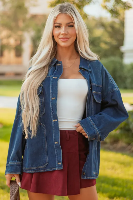 Dark Wash Button Down Relaxed Denim Jacket - Promesa