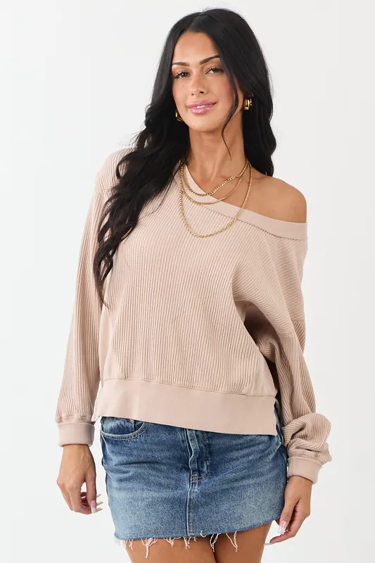 Champagne Boat Neck Cotton Knit Relaxed Sweater - HYFVE